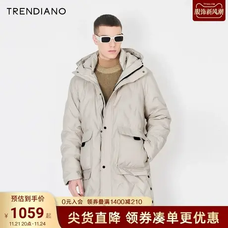 TRENDIANO无性别工装羽绒服2023冬季新款连帽双拉链中长款外套男图片
