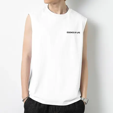 230g重磅纯棉白色背心男夏季液氨长绒棉健身运动坎肩跨栏无袖t恤商品大图