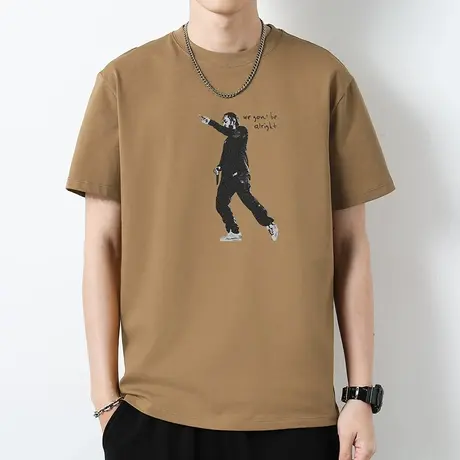 重磅纯棉t恤男士短袖圆领上衣服夏季宽松半袖液氨长绒棉全棉体恤商品大图