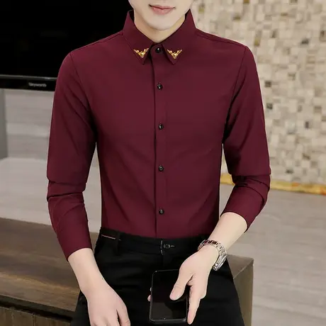 长袖衬衫男秋季潮流韩版翻领秋衣服男士宽松百搭衬衣西装打底寸衣商品大图
