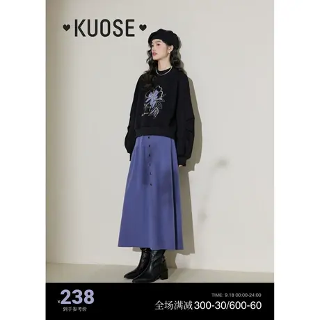 阔色蓝色不对称针织毛衣半身裙女2023新款秋冬季设计感a字长裙子图片