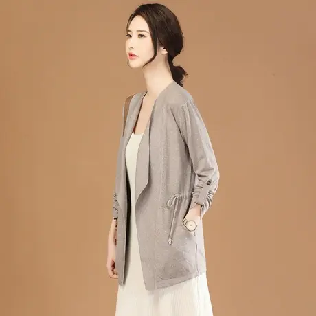 韩潮袭人西装领收腰开衫毛衣外套女2024春季新款中宽松长款针织衫图片