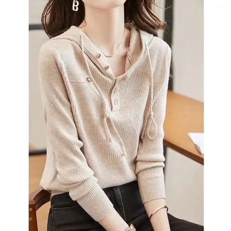 连帽毛衣女秋冬2023新款女装秋款今年流行的漂亮上衣针织衫女内搭商品大图