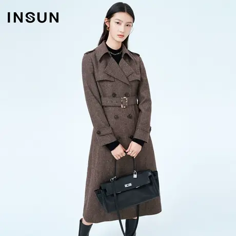 恩裳奥莱冬季腰带收腰中长款风衣式双面呢毛呢外套商品大图