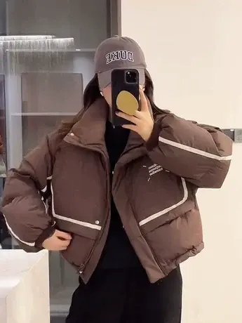 时尚复古立领短款羽绒服女2023冬季韩版炸街高级加厚白鸭绒面包服商品大图