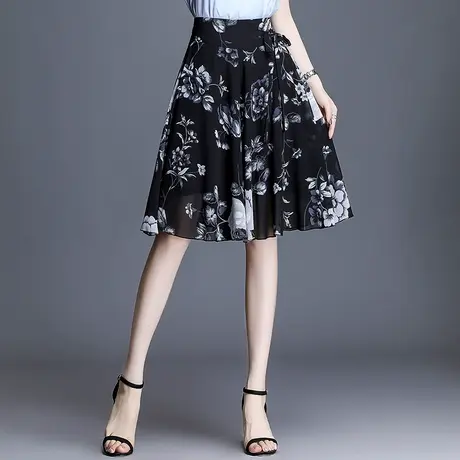 2023夏季宽松印花裙裤阔腿裤女高腰垂感雪纺五分裤a字裤裙中裤薄商品大图