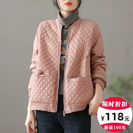 dza 文艺复古冬季加绒外套女士2022新款棉袄宽松棉衣百搭加厚棉服图片