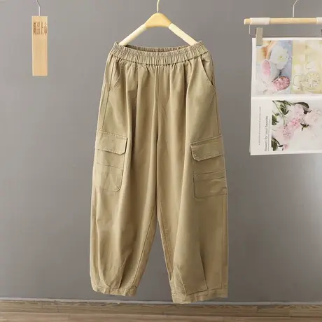 工装休闲裤女式春秋季2024新款松紧腰宽松美式复古运动束脚长裤子图片