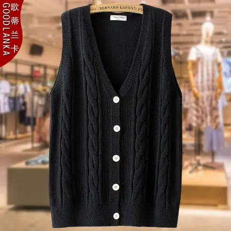 中年妈妈秋装针织马甲女2022新款加肥加大码宽松洋气麻花V领毛衣商品大图