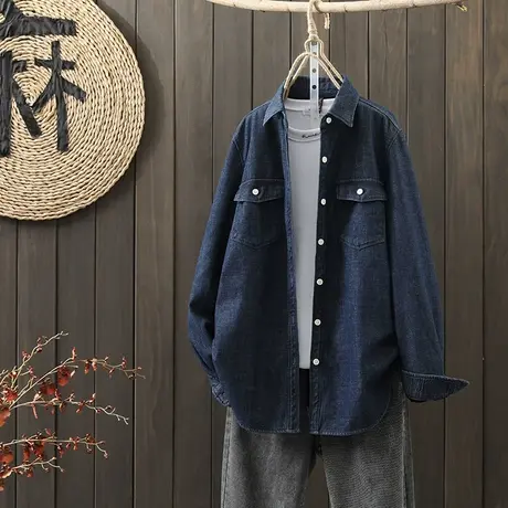 枫谜2021年秋冬新款文艺复古深色加绒牛仔衬衫女宽松保暖衬衣外套图片