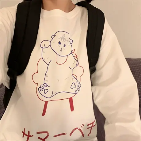 2020春秋新款韩版原创设计可爱卡通宽松慵懒风纯棉长袖卫衣女上衣商品大图