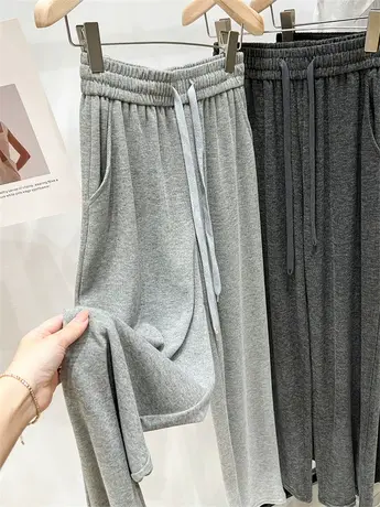 直筒宽松休闲裤子女春季新款高级感灰色高腰显瘦垂感阔腿长裤女潮商品大图