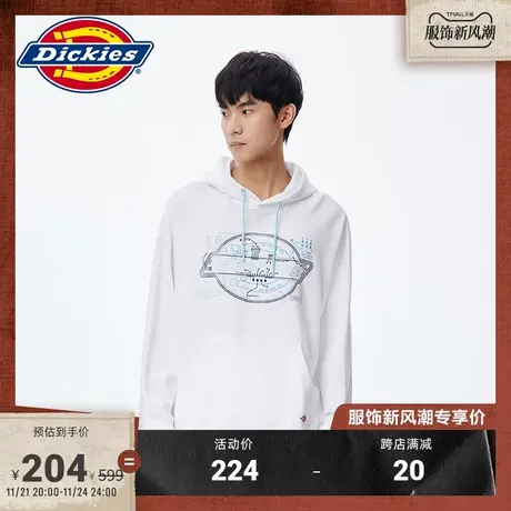 Dickies商场同款秋冬 撞色抽绳毛圈连帽慵懒风卫衣 宽松上衣图片