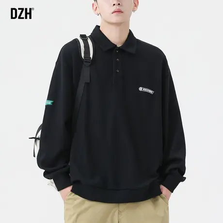 男士黑色Polo领卫衣男纯棉圆领上衣春秋季内搭打底衫男装休闲外套商品大图