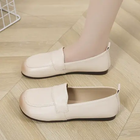 浅口单鞋女平底鞋2023春秋季新款软底皮面豆豆鞋轻便一脚蹬懒人鞋商品大图