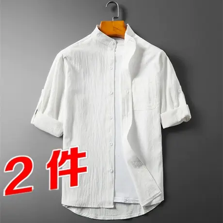 复古风男装中式唐装棉麻衬衫宽松休闲短袖夏季亚麻男士中国风上衣商品大图