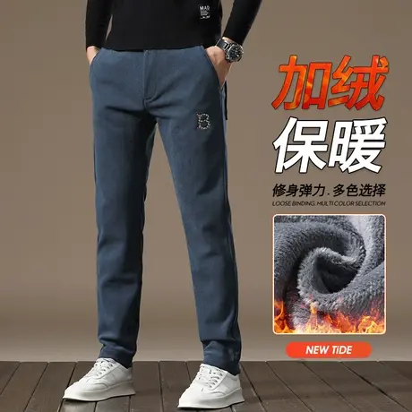 2023新款冬季灯芯绒修身休闲长裤子男装秋冬款加厚保温防寒加绒裤商品大图