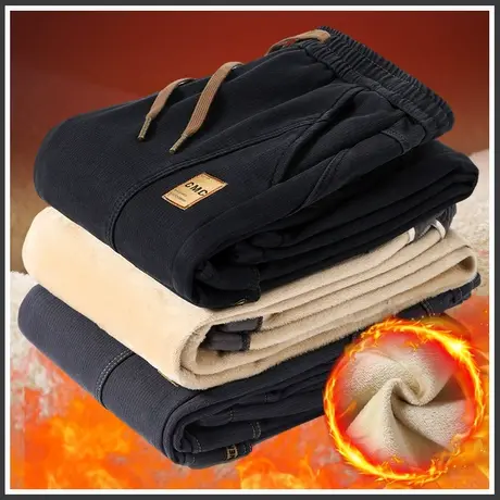 秋冬款男士痞帅高级感加绒束脚防寒休闲裤子冬季加厚保暖美式工装商品大图