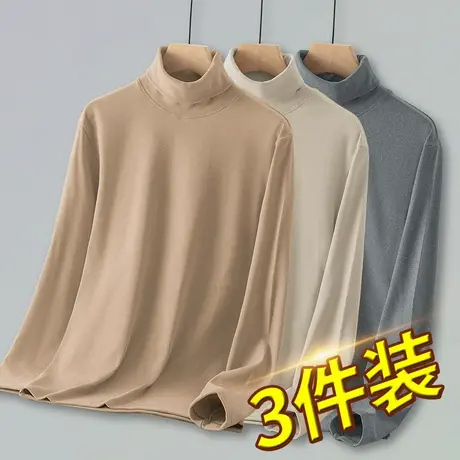 3件装】300g重磅双面德绒t恤男长袖秋冬季加绒保暖高领打底衫秋衣商品大图