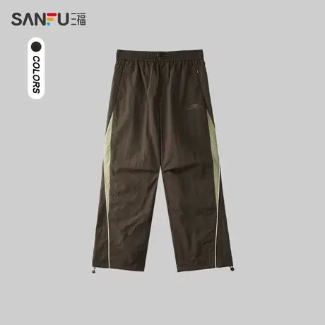 三福2024春季男士拼色休闲裤 休闲宽松直筒橡筋腰长裤男480985商品大图