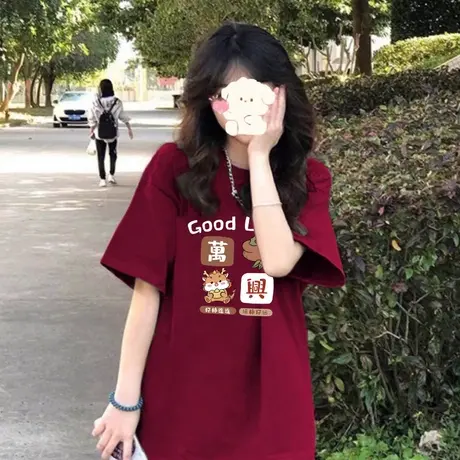 高级感纯棉T恤女oversize大码甜酷上衣小众ins潮港味宽松情侣短袖商品大图