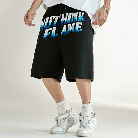Nuthink美式复古街头vibe风宽松刺绣短裤男大码运动直筒五分裤夏商品大图