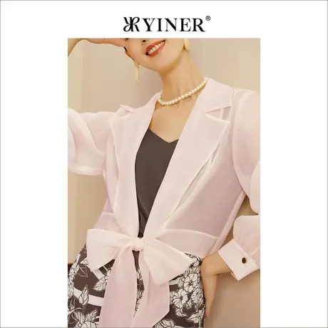 【1996系列】YINER音儿女装夏季优雅飘带收腰衬衫薄外套商品大图