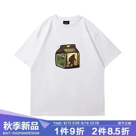 原创趣味卡通手绘风印花短袖男女夏季宽松chic艺术感情侣上衣商品大图