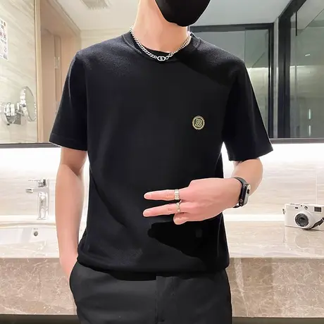 2024夏季时尚新款痞帅针织衫毛衣短袖T恤修身简约轻熟风INS打底衫商品大图