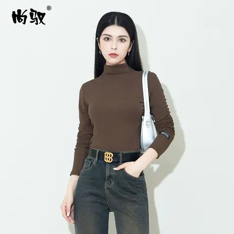 尚驭羊绒加绒半高领贴标长袖衫秋冬新款打底衫韩版百搭T恤衫显瘦商品大图