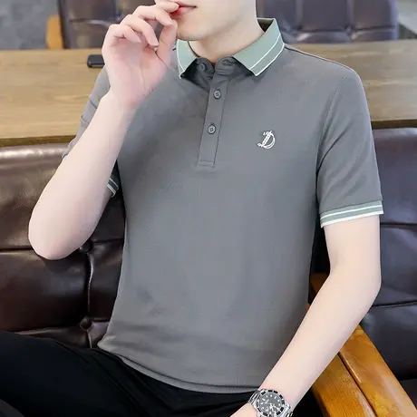 港士博夏季短袖t恤男潮流翻领POLO衫男士纯棉冰丝薄款体恤上衣服商品大图
