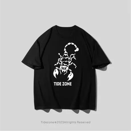 Ohlyah夏季新款动物蝎子印花短袖T恤百搭大码纯棉体恤男款休闲潮图片