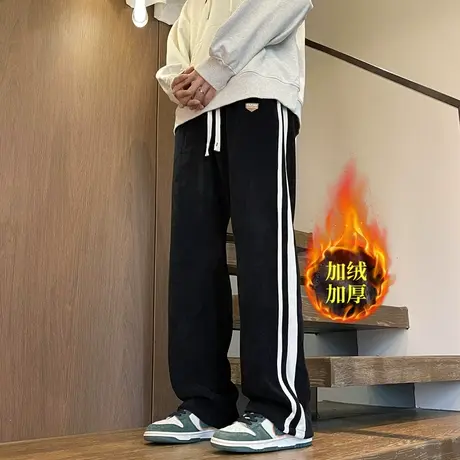 秋冬季新款青少年加绒卫裤厚男生学生大童休闲阔腿运动直筒长裤子商品大图