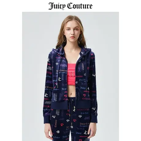 Juicy Couture橘滋外套女2023春季新款时尚印花天鹅绒连帽夹克女商品大图