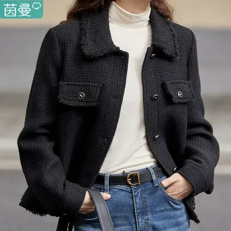 茵曼法式小香风毛呢外套短款春秋2024新款女装小个子上衣夹克高定图片