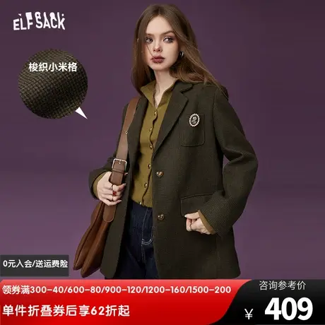 妖精的口袋复古学院风西装外套女2023冬季新款休闲格纹美拉德上衣图片