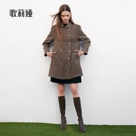 歌莉娅羊毛呢外套女冬季新款海军风设计中长款外搭上衣1ADL6N0X0图片