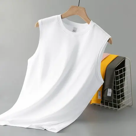 纯棉背心男士无袖t恤夏季纯色白色健身跨栏篮球运动坎肩宽肩汗衫商品大图