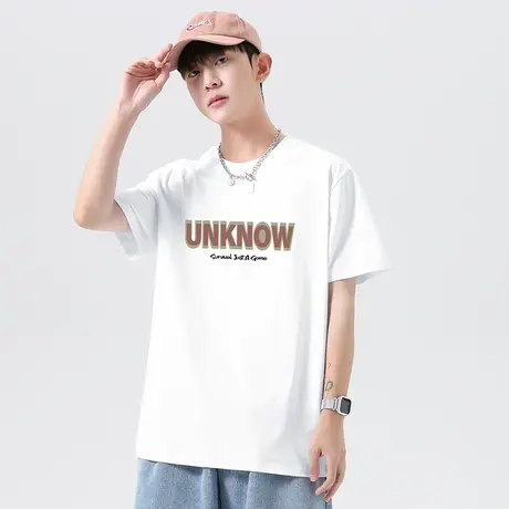 重磅纯棉白色t恤男短袖美式潮流宽松体恤圆领上衣服夏季全棉半袖商品大图