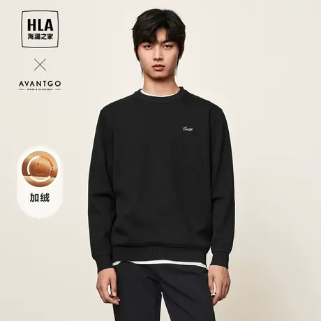 【加绒加厚】HLA/海澜之家轻商务针织衫23秋冬新款刺绣黑色毛衣男商品大图