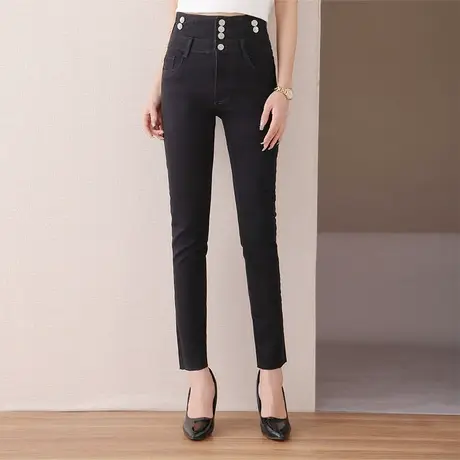 伊自尚弹力高腰牛仔裤大码女装胖mm显瘦显高休闲小脚裤2023秋秋裤图片