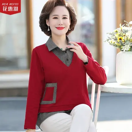 中老年春秋衬衫长袖打底衫女妈妈春装POLO衫中年洋气翻领上衣小衫商品大图