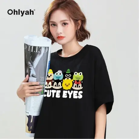 Ohlyah品牌 小猪米罗 全棉短袖  嘻哈女装港风卡通韩潮t恤ins圆领商品大图