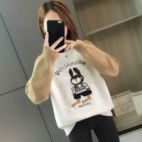 半高领毛衣女秋冬季新款宽松慵懒风上衣女装打底衫洋气卡通针织衫图片