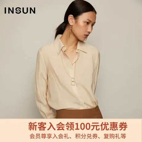 恩裳春秋季新款设计师联名款都市摩登醋酸纯色长袖衬衫上衣商品大图