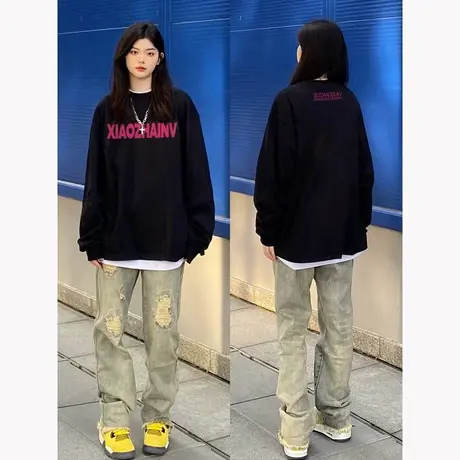 美式复古卫衣女2023新款爆款秋冬装外套慵懒风多巴胺秋冬穿搭上衣商品大图