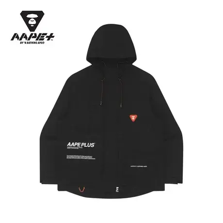 AAPE+运动男装秋冬猿颜简约字母印花拼接可拆卸连帽外套7510XXI图片