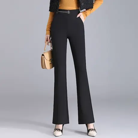 黑色微喇裤女2023秋季新款松紧腰高腰显瘦垂感休闲裤时尚洋气长裤商品大图