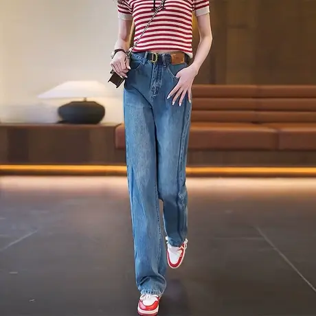 窄版牛仔阔腿裤子女2023春夏新款高腰显瘦拖地裤慵懒休闲直筒裤薄图片