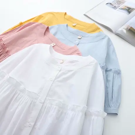 木耳花边纯棉白短袖衬衫女夏新款小清新甜美上衣宽松显瘦中袖衬衣图片